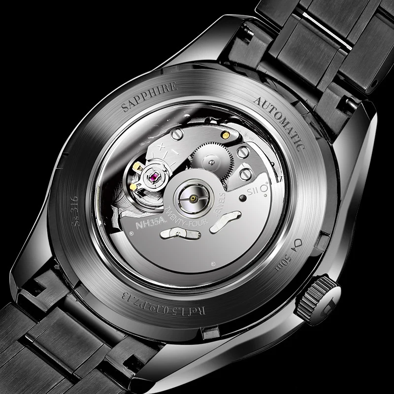 ボルマン-メンズ自動機械式ビジネスウォッチ,発光ハンド,防水,316lステンレススチール,新品