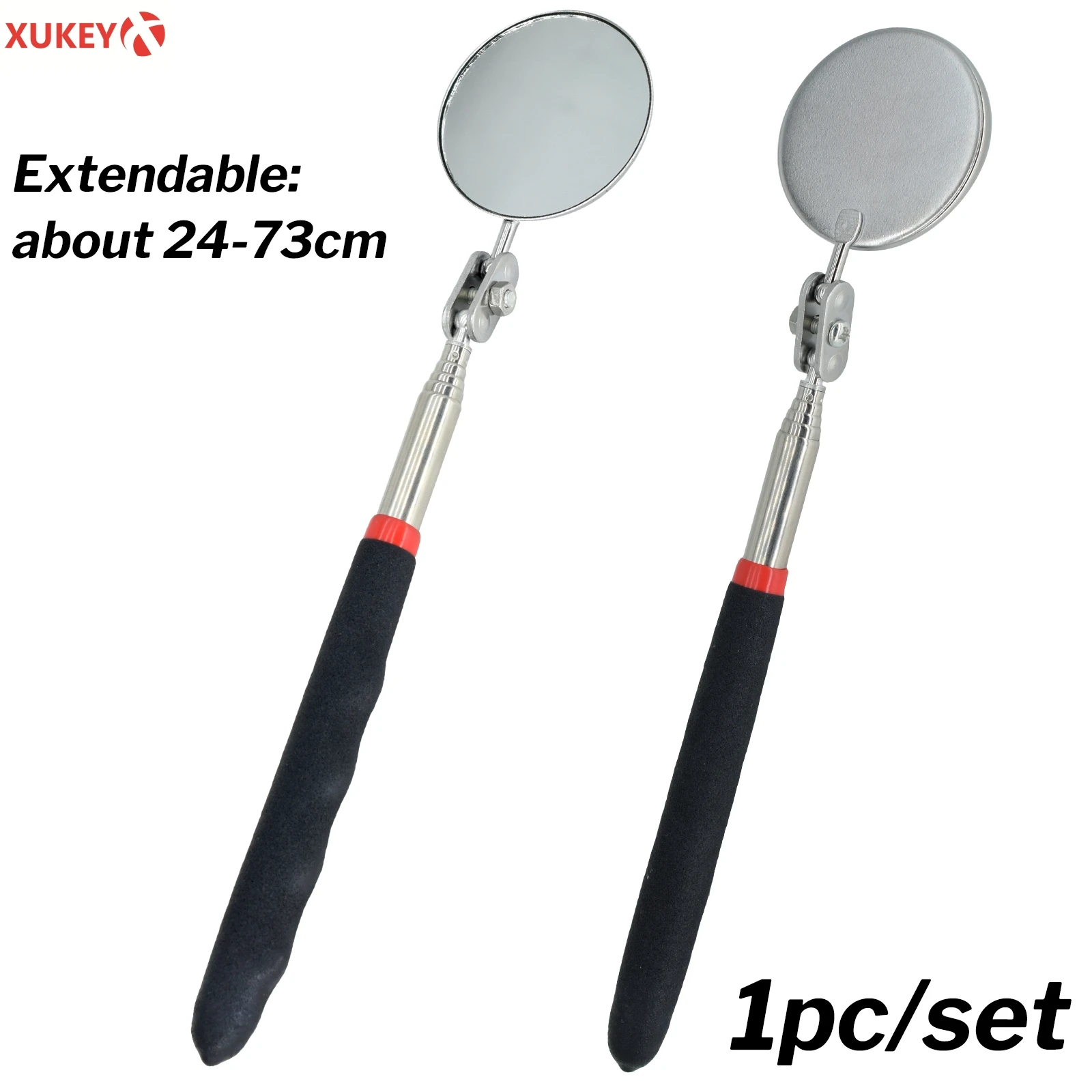 Car Light Weight Inspection Mirror Extend Automotive Retractable Flexible Round Silver Pocket Clip Extendable Telescopic