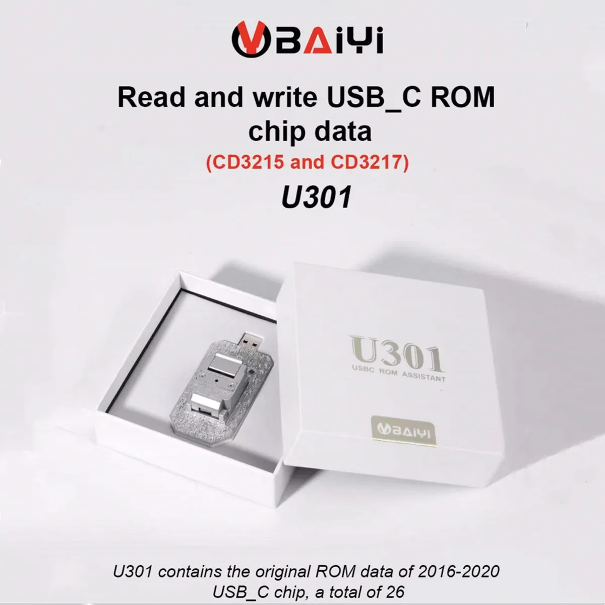 Baiyi U301 ROM Assistant 5V-20V Boost ROM Data Reader for Macbook Pro Air USB-C Voltage Recovery Repair (CD3215 and CD3217)