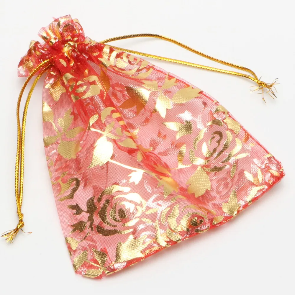 25 stücke Bunte Gold Rose Transparent Verpackung Kordelzug Beutel Beutel Geschenk Organza Beutel Für Schmuck Hochzeit Party Perlen Großhandel – Detail 4