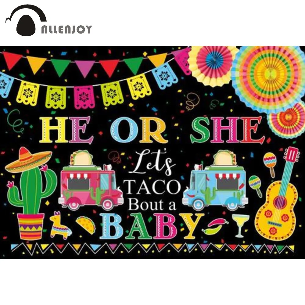 Allenjoy Mexico Gender Reveal Party Background Baby Shower Taco Bout Fiesta Cactus Colourful Decoration Photozone Backdrop