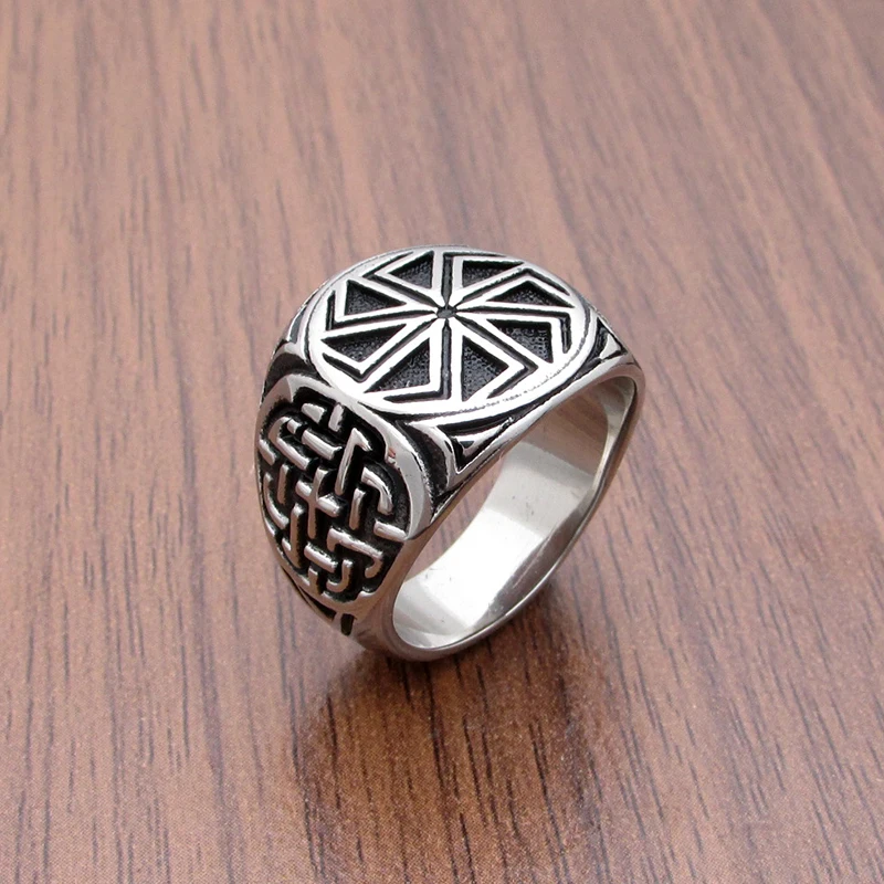 Punk Stainless Steel Silver Color Kolovrat Slavic Symbol of the Sun Ring Stunning Ornament Unique Pagan Jewelry