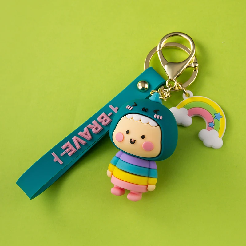 Silic Cartoon Kid Keychain Rainbow Dinosaur Costume Pendant Girl Boy Couple Lanyard Key Ring Bag Car Cute Jewelry Accessory Gift