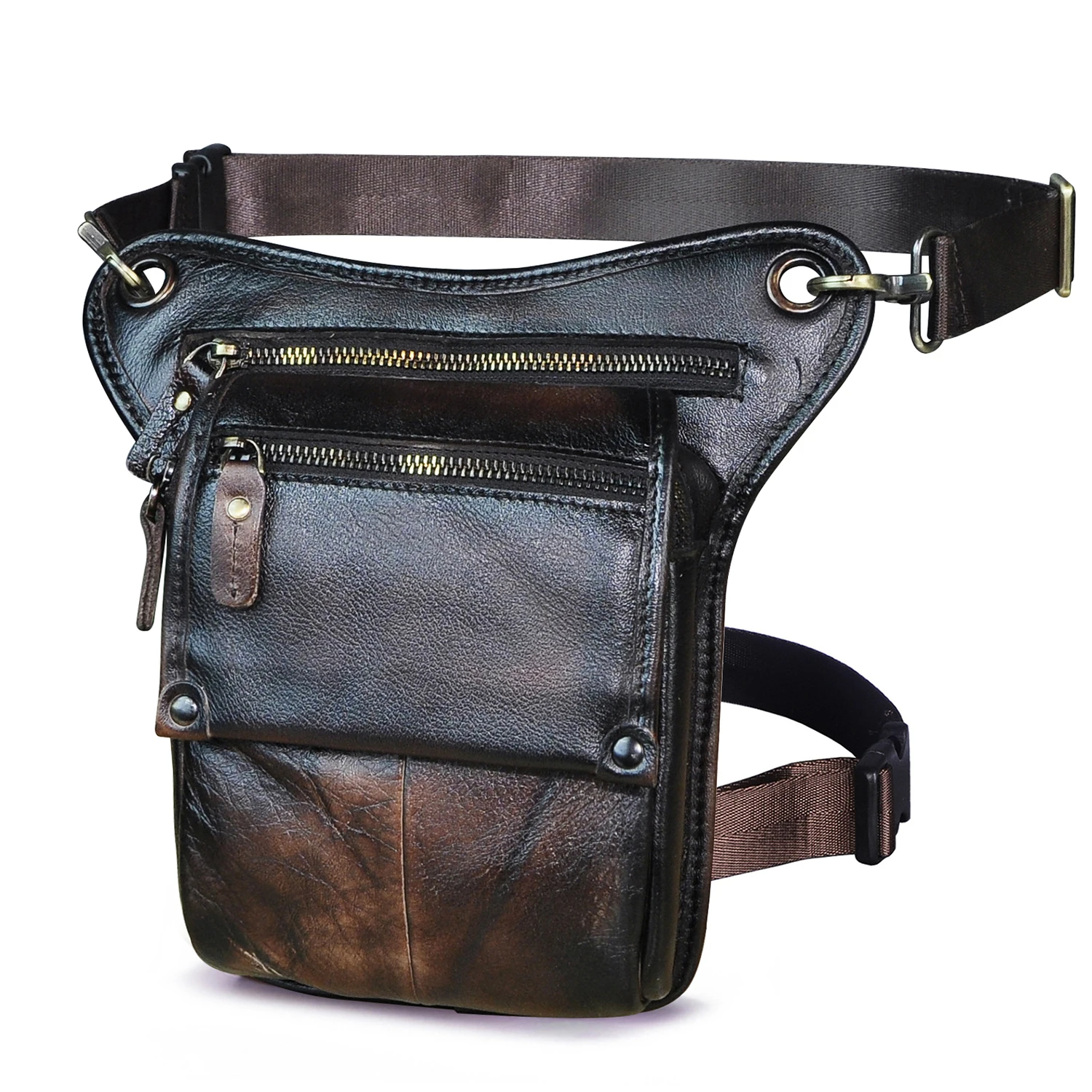 Crazy Horse Leather Men Vintage Small Travel Messenger Sling Bag Design Fanny Waist Belt Pack Phone Pouch Drop Leg Bag 211-4