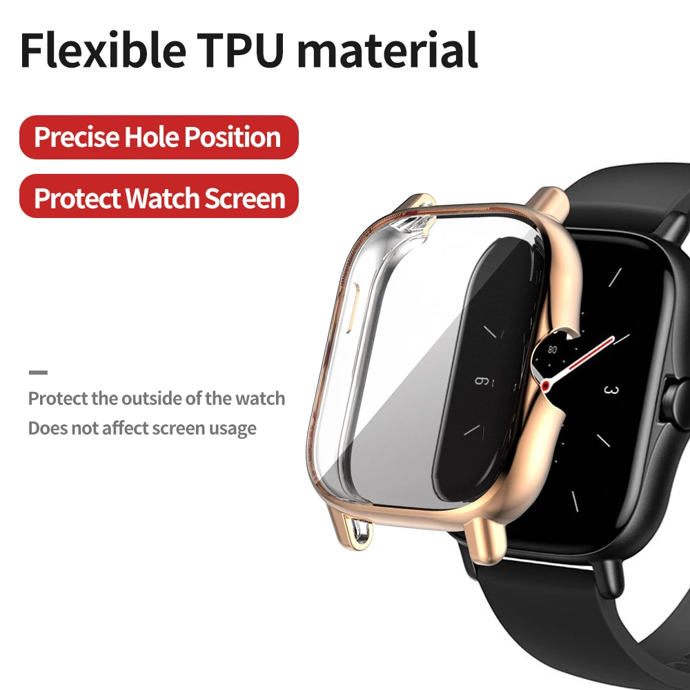 TPU Soft Full Screen Glass Protector Case Shell Edge Frame For Amazfit GTS 2/2e GTS2/e Smartwatch GTS2e Protective Bumper Cover