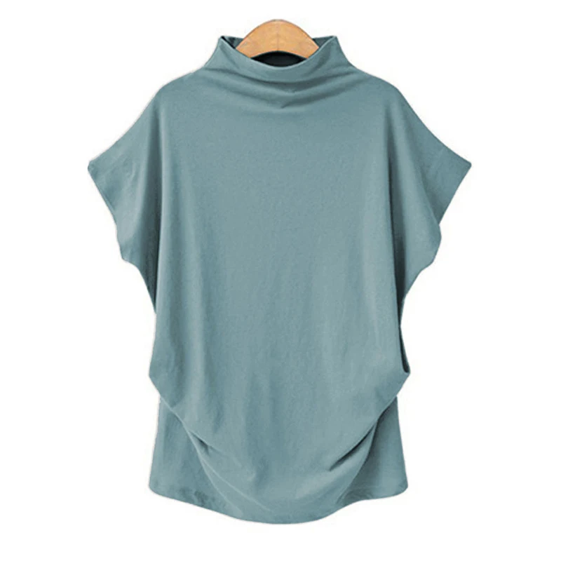 Instylish Women Casual Turtleneck Short Batwing Sleeve T Shirts Elegant Solid Loose Blouse Vintage Tops Shirts Oversize S-6XL