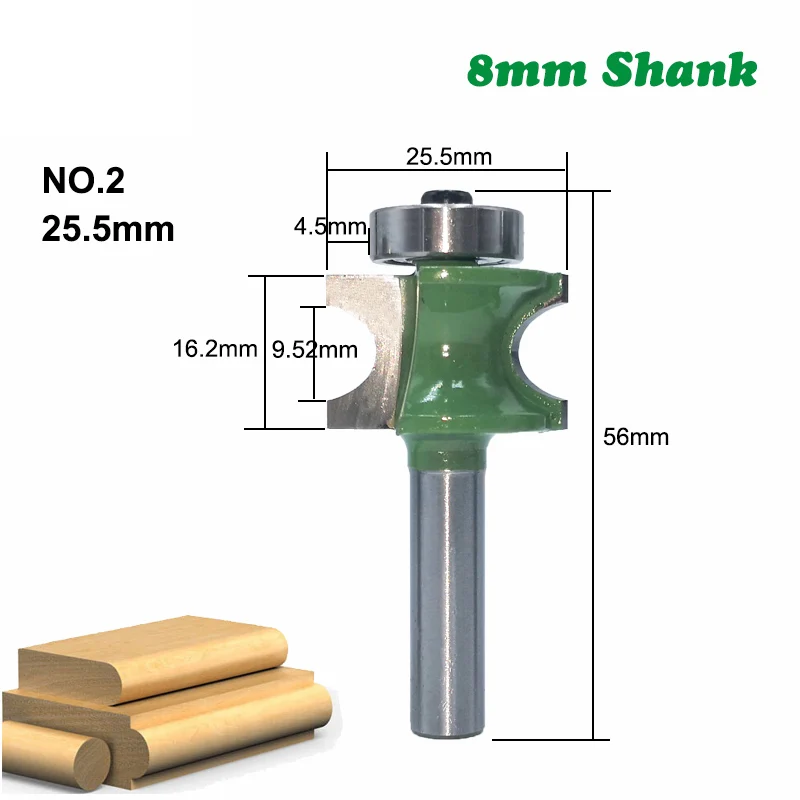 1PC 8MM Shank Milling Cutter Wood Carving Bullnose Half Round Bit Endmill Router Bits Wood 2 Flute Bearing Woodworking Tools