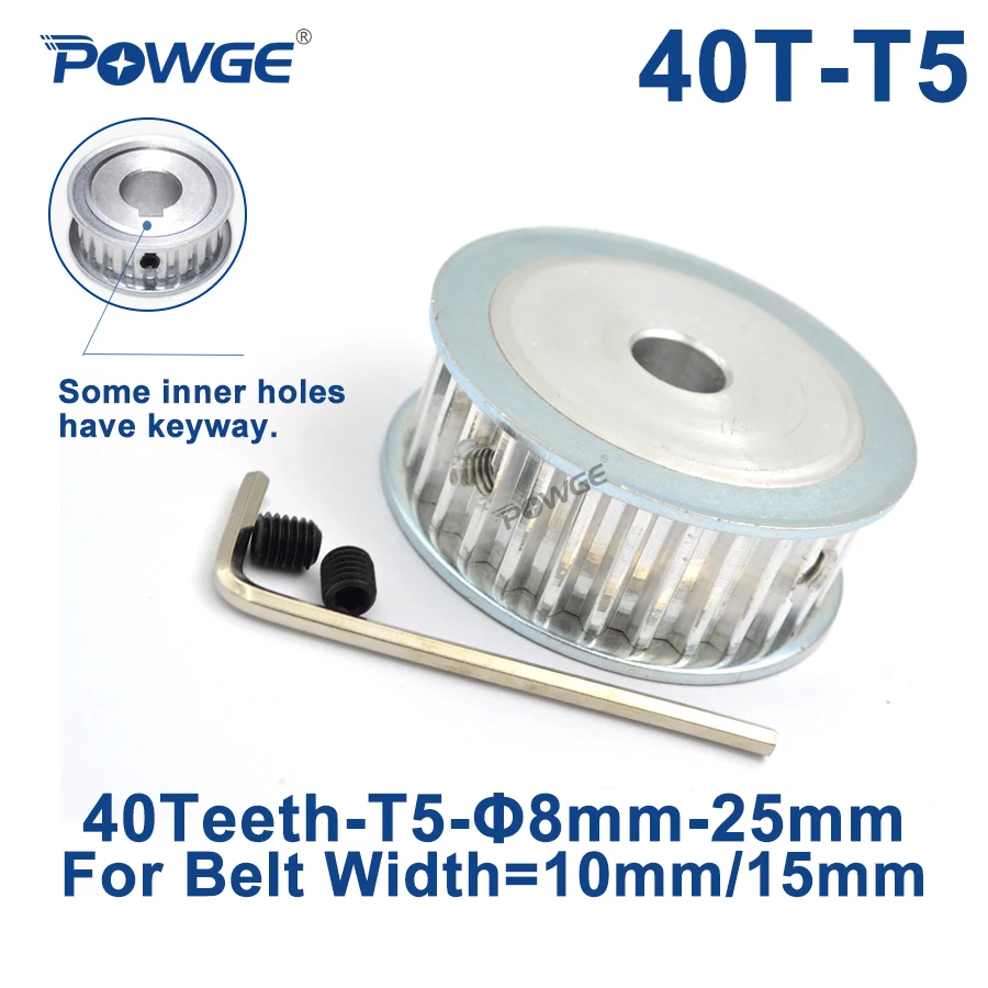 POWGE 40 Teeth T5 Timing Synchronous pulley Bore 8/10/12/14/15/19/20/22/25mm for belt width 10/15mm 40-T5-15 AF Gear 40teeth 40T