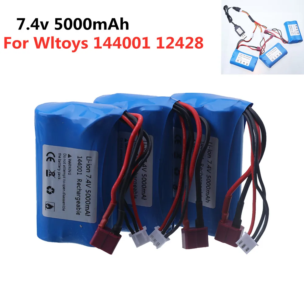 1/14 144001 7.4V 5000MAH lipo Battery For Wltoys 1/14 144001 12428 RC Car Parts Upgrade 3000 MAH to 5000mah 7.4v battery 21700