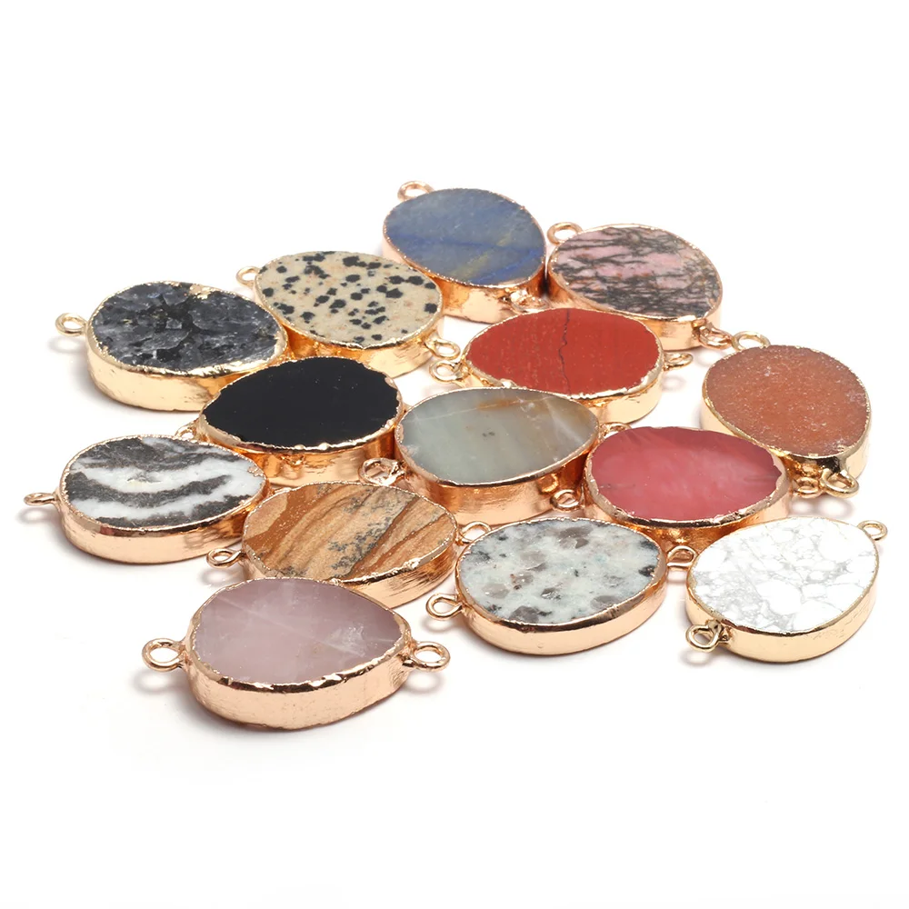 Natural Stone Agates Pendant Water Drop Shape Quartz Crystal Double Hole Connector Charms Jewelry Making DIY Necklace Bracelet