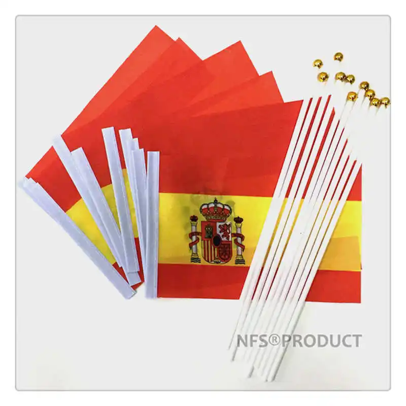 10 Pack Spanish Flag Spain Banner With Flagpoles Small 14x21cm Handheld Espanol Flags For Decoration Celebration Parades Sports