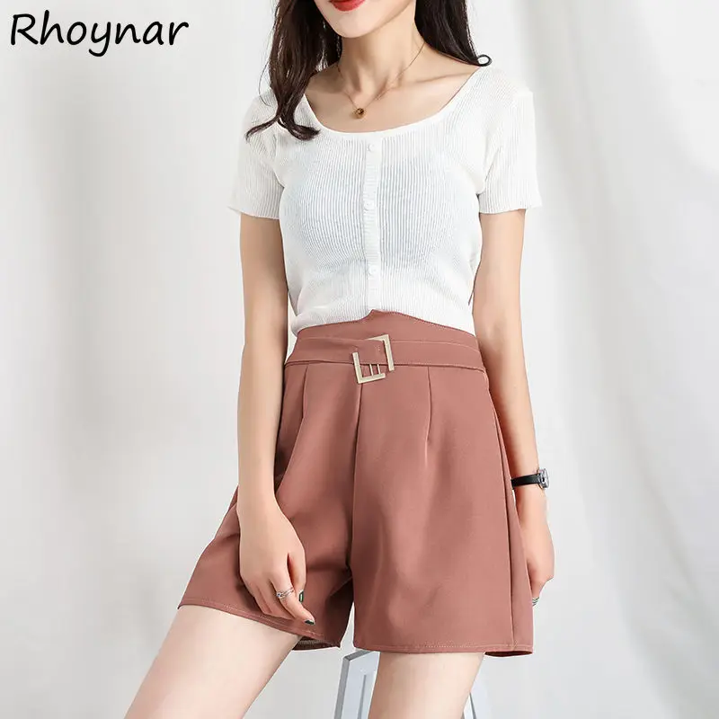 Shorts Women 5 Colors Wide-leg Trousers Empire Elegant Office Lady Leisure Comfortable Streetwear Trendy All-match Summer Female