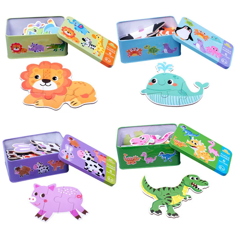 Baby Puzzle Toys Games Iron Box Cartoon 3D Animals Wooden Puzzle For Children Montessori Early Educational Toys Gifts For Kids - Image 6