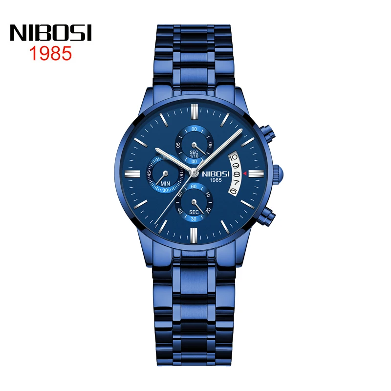 NIBOSI-reloj de cuarzo azul para mujer, cronógrafo de pulsera de lujo, femenino