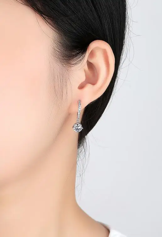 Authentic 925 Sterling Silver Earrings Mosaic CZ Four Claws Zircon Drop Earrings For Women oorbellen brincos pendientes