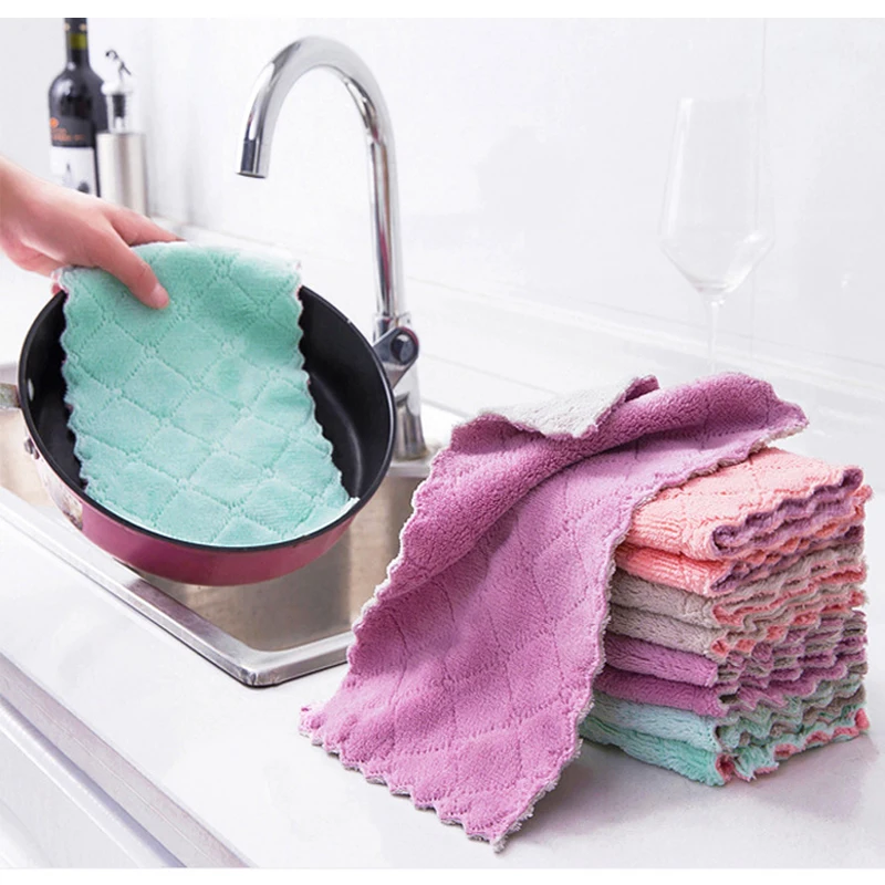 Microfiber Dishcloth Lint-free Rags Utensils For Kitchen Cleaning Gadgets Rub Washing Wipes Home Use Tools Washable Small Things