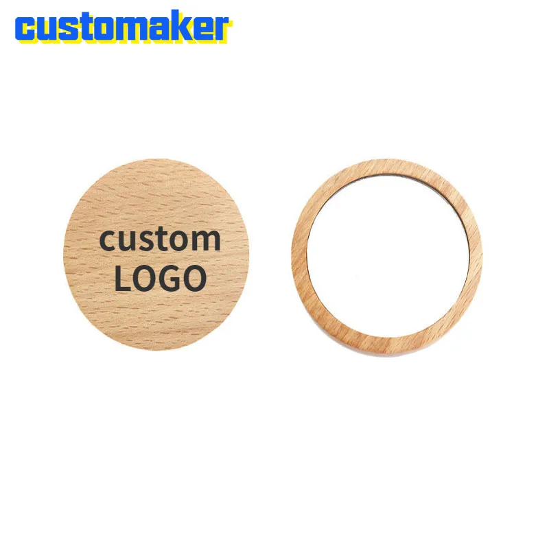 Custom Creative Round Vanity Mirror, Eco-friendly Wood, Unique Design for Business Gifts,Wedding Souvenir, 100Pcs