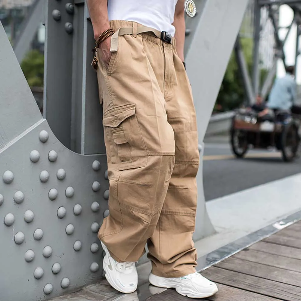 Trendy Loose Baggy Cargo Pants Men Casual Hiphop Harem Cotton Straight Trousers Wide Leg Plus Size Streetwear Clothing