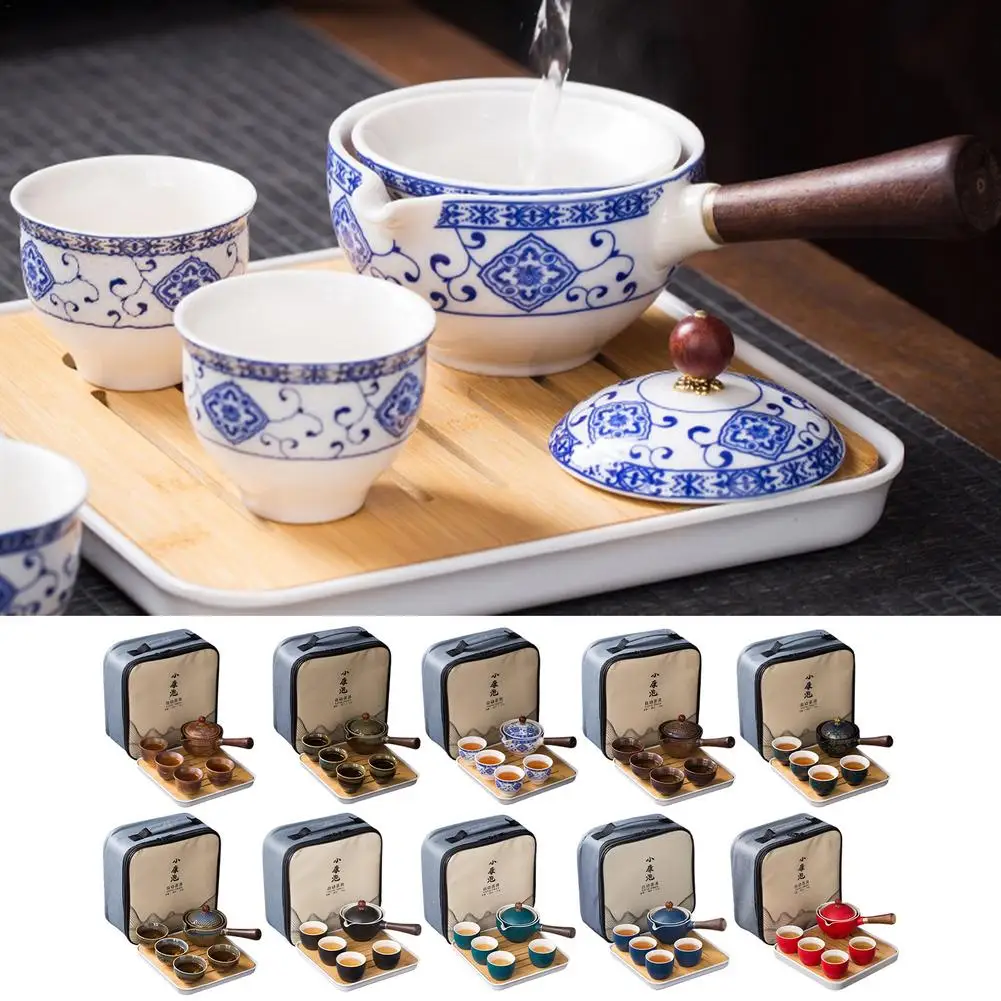 NEW Classic Porcelain Travel Tea Set Chinese Gongfu Tea Set Portable Teapot With 360 Rotation Tea Maker And Infuser Bag Kit Gift