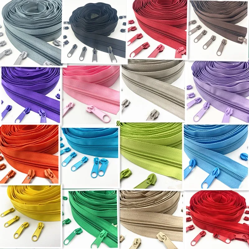 

5 Meters (5.4Yard ) 5 # (20 Colors) Long Nylon Coil Zipper with 10pcs Zipper Slider for DIY Sewing Clothing Accessories