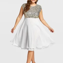 Robe de princesse en mousseline de soie, grande taille, vêtements pour femmes, mode Sexy, paillettes brillantes, soirée décontractée, ample, sans manches, robes de plage pour dames