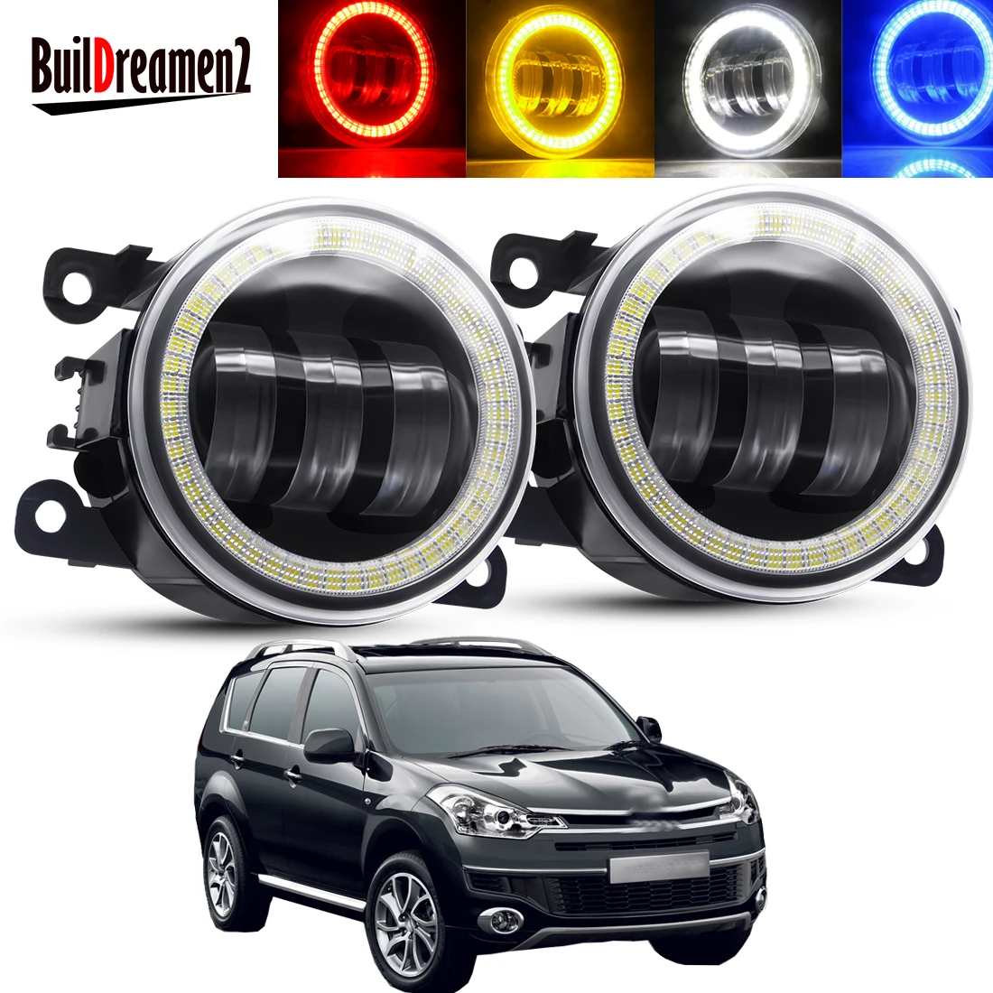 2 Pieces Car Angel Eye Fog Light Assembly For Citroen C-Crosser LED Lens Fog Daytime Running Lamp DRL 30W 6000LM 12V