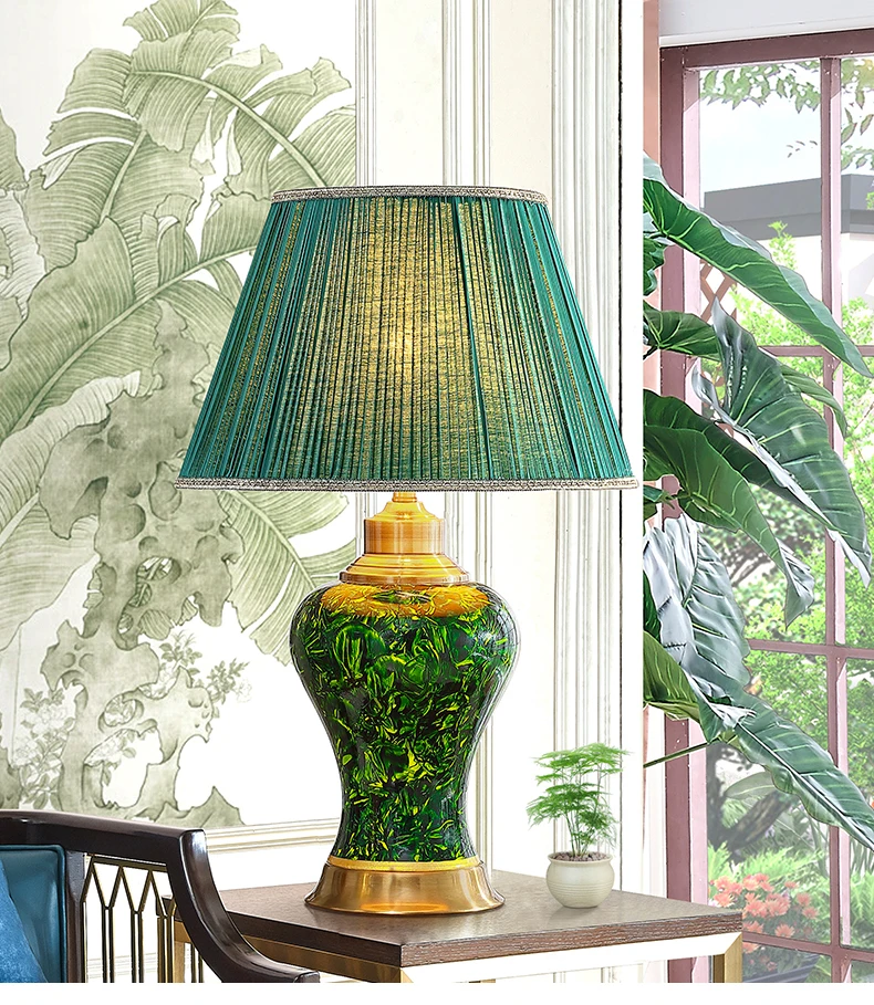 

American Rural ceramic desk lamp living room study bedroom new Chinese retro emerald green creative desk lamp