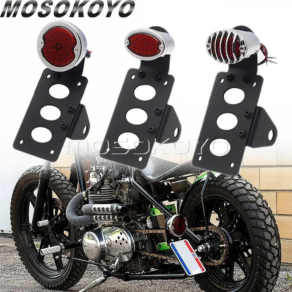 For Harley Bobber Chopper Side Mount Tail Brake Light w/ License Number Plate Bracket for Yamaha Kawasaki BMW Street Sports Bike