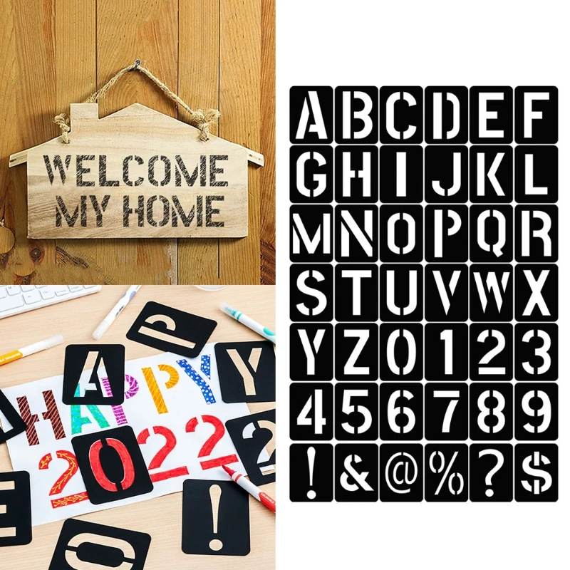 42 Pieces Letter Number Stencil Set Plastic Alphabet Painting Templates Mold Kit for Painting on Wall Home Decor D5QC