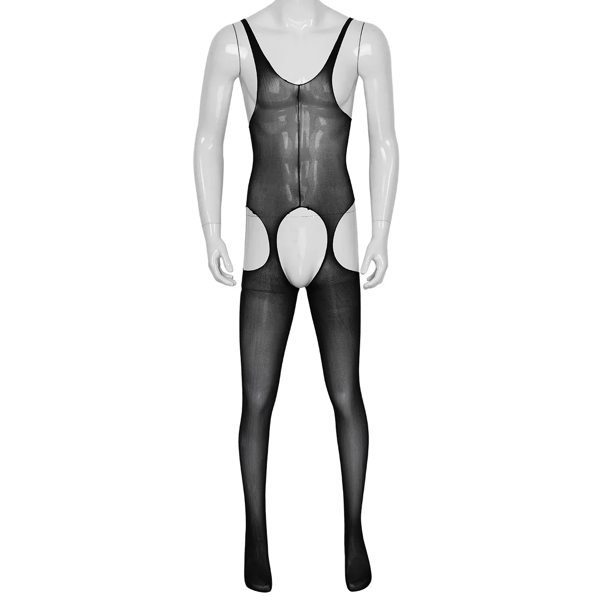 Men Sissy Crossdressing Lingerie See Through Gay Bodystocking Hollow Out/Crotchless Sheer Mesh Bodysuit Sexy Pantyhose Stockings