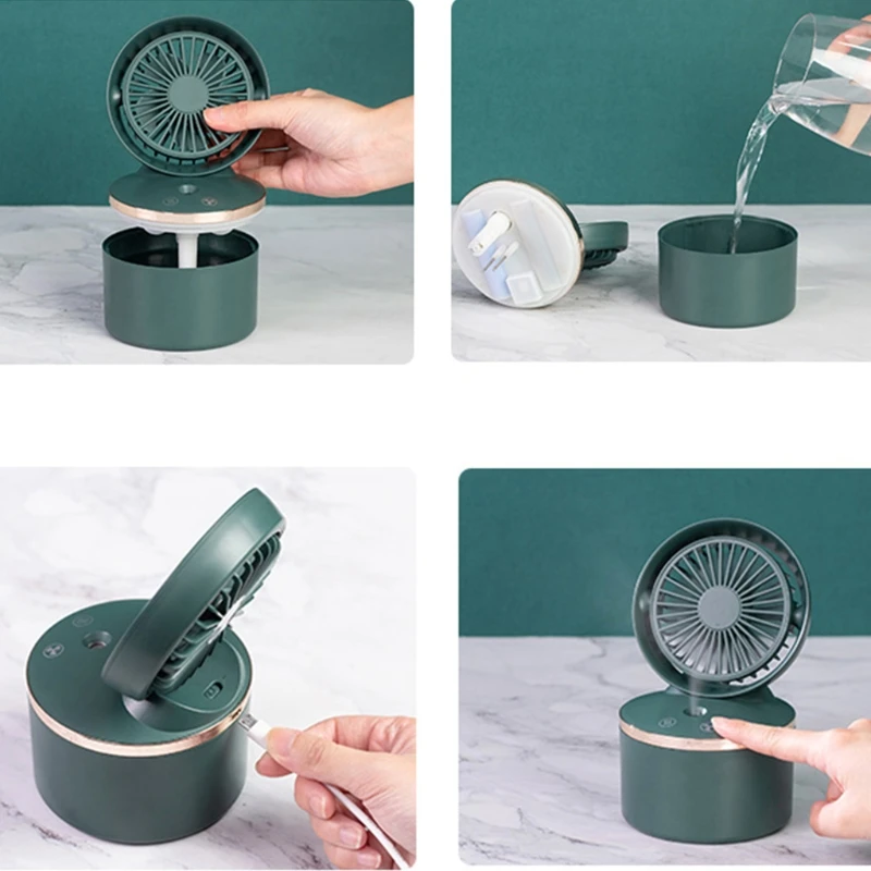 Ventilador de nebulización de 3 velocidades con humidificador, ventilador de escritorio de 2000mAh, recargable por USB, aire acondicionado para el hogar, oficina, habitación al aire libre