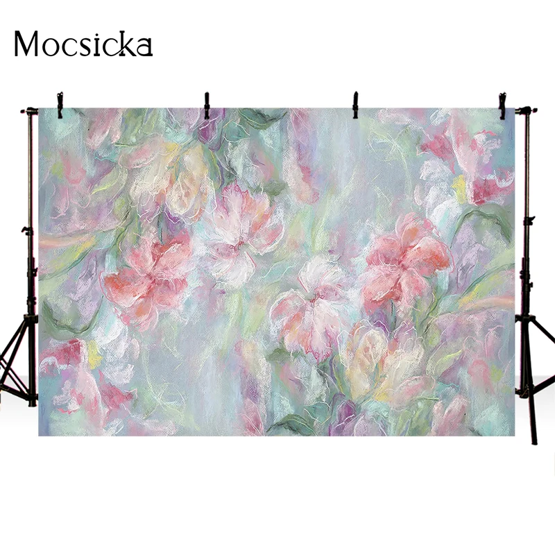 Mocsicka Oil Painting Floral Portrait Backdrop Photo Studio for Newborn Adult Birthday Background Professional Photographic Prop