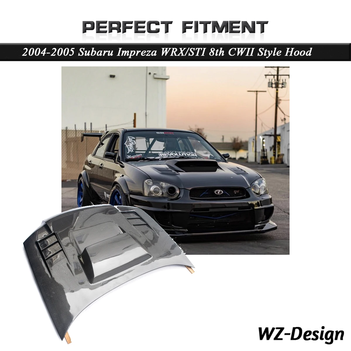 

Car Accessories CF Carbon Fiber CWII Style Hood Bonnet Fit For 2004-2005 Subaru Impreza WRX STI 8th Hood Cover Car Stying