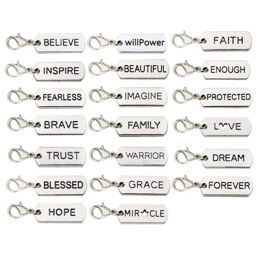 

20pcs Inspiration Words Dangle Charms Pendant with Lobster Clasp Fit For DIY Necklaces Bracelets Jewelry Making-M338