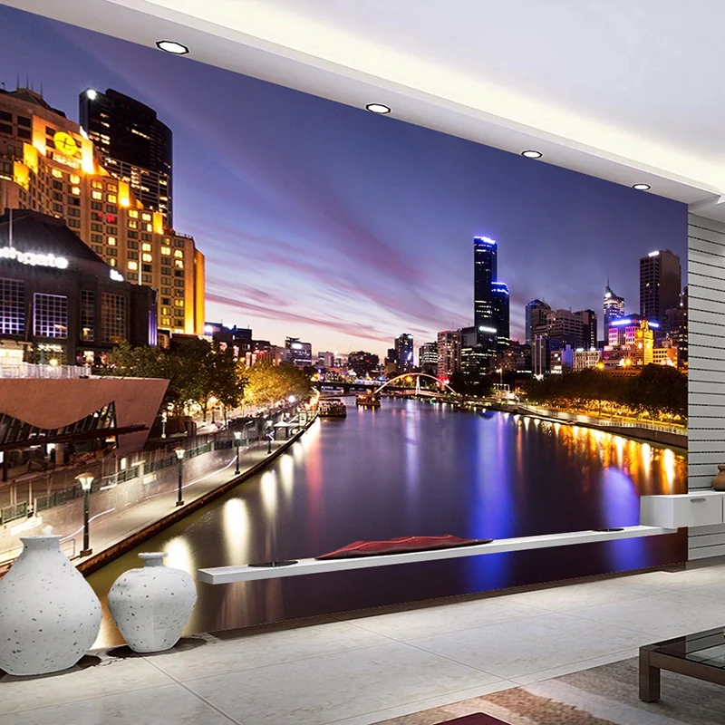 Custom Mural Wallpaper Modern City Night View Photography Art Murals Restaurant Living Room Sofa TV Background Photo Wall Paper