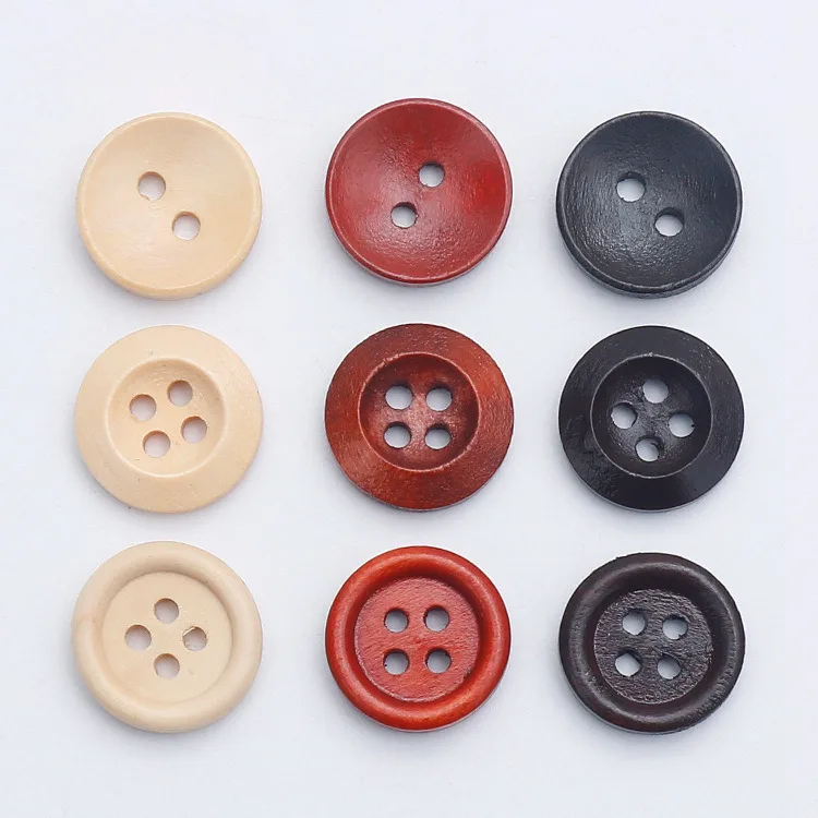 100PCs 11.5/12.5/15/20mm Round 4 Holes Wooden Buttons For Home Clothing Sewing Kit Accessories DIY Doll Clothes Needlework Craft