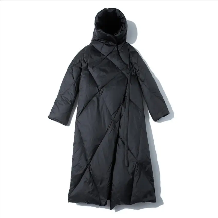 Chaquetas de plumón de pato gruesas y mullidas con capucha para mujer, parkas cálidas irregulares, abrigo súper largo, F670