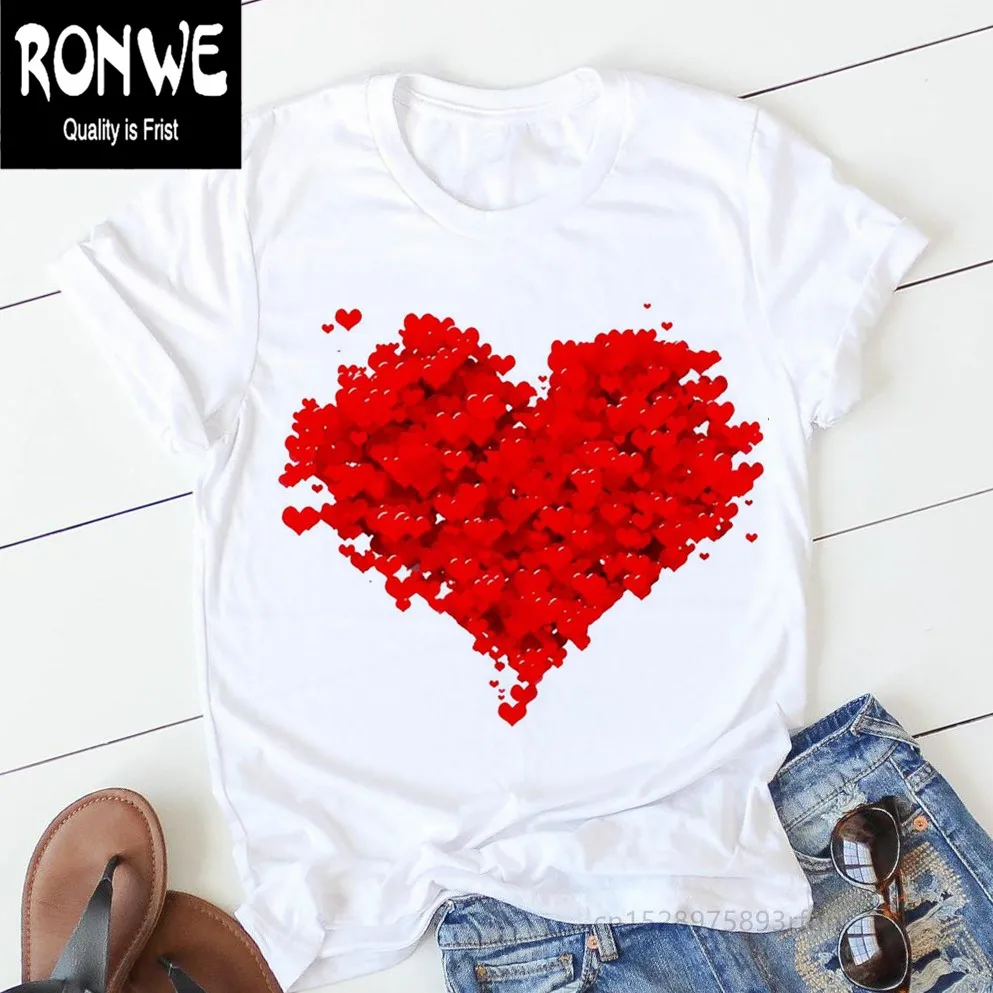 Pink Heart Flower Print Women Tshirt Casual Funny T Shirt Gift 90s Lady Yong Girl Drop Ship PKT-894