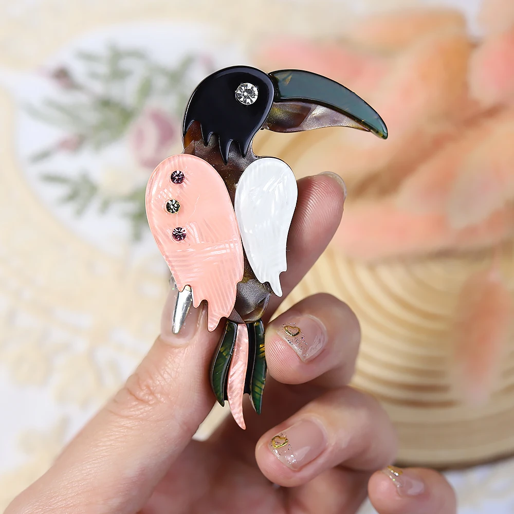 Handmade Big Mouth Arcylic Bird Brooches Beauty Bird Animal Party Office Casual Brooch Pins Clothes Jewelry Accessories