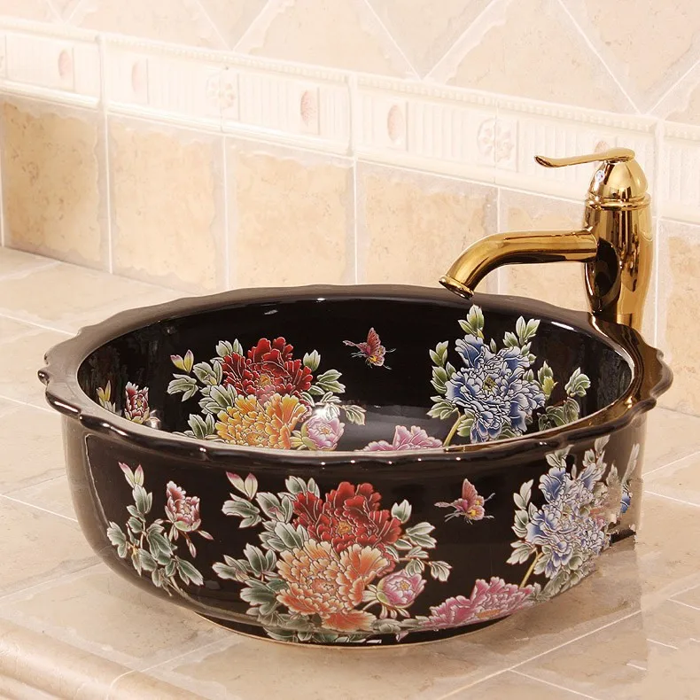 Jingdezhen China Handmade Lavabo Washbasin Artistic Bathroom Sink ceramic wash basin black