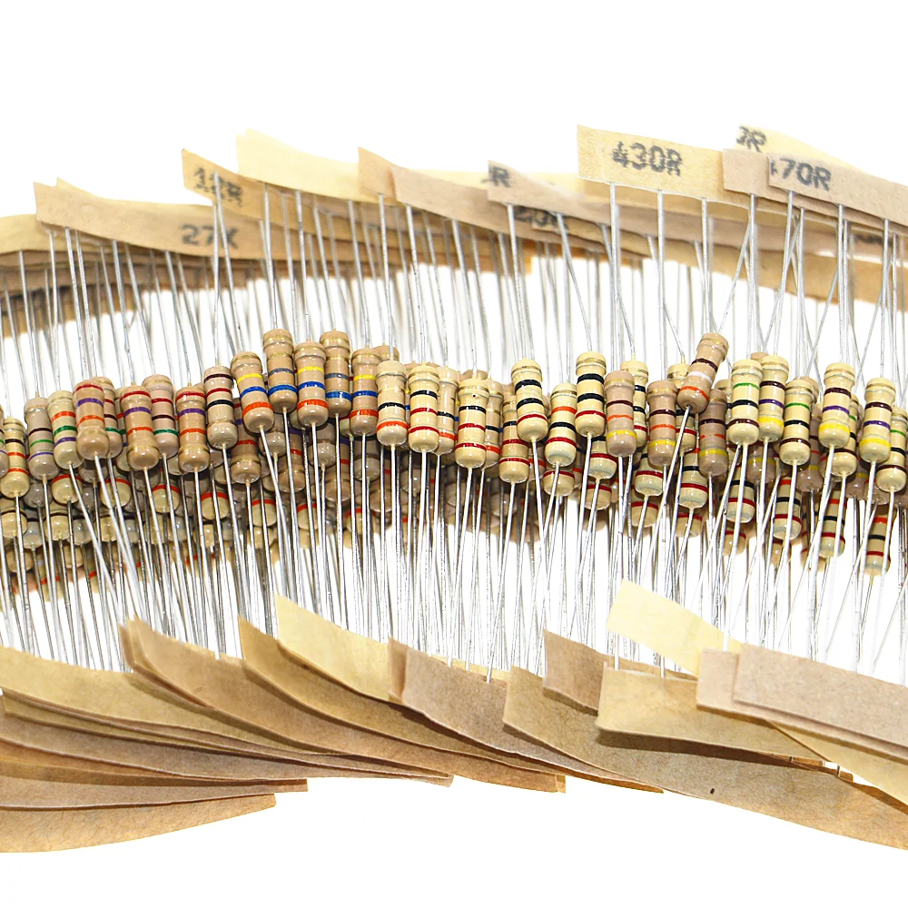500 шт./коробка 1/2 Вт 0,5 Вт 5% карбоновый пленочный резистор 50 значений Ом ~ 1 МОм смешанный комплект