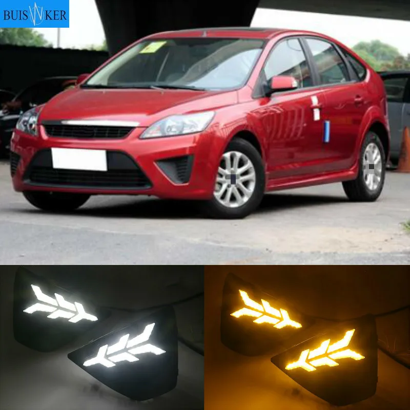 

For Ford Focus 3 MK3 2009-2012 Daytime Running Light DRL LED Fog Lamp Cover With Yellow Turning Signal Functions