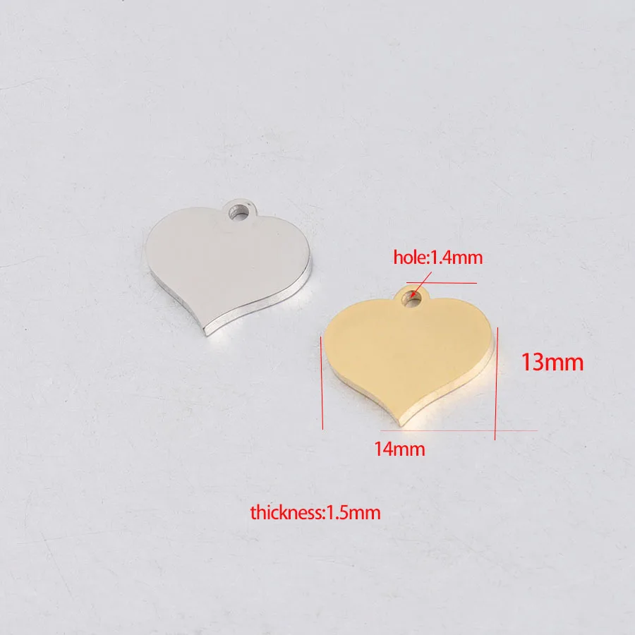 50pc 13*14mm Heart Charms Stainless Steel Mirror Polished Love Heart Charm Stamp For Women DIY Handmade Jewelry Wholesale