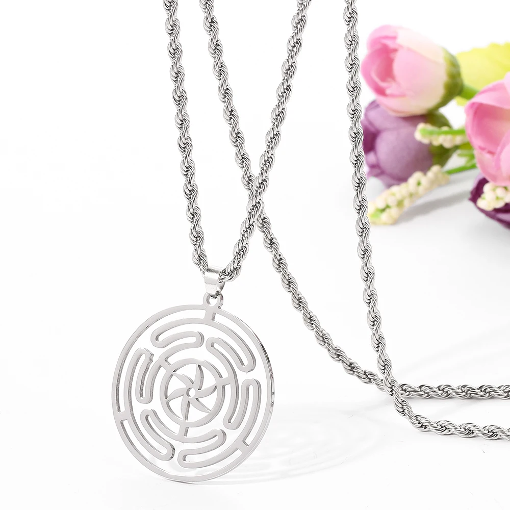 Hekate Wheel Stainless Steel Necklace Pendant Goth Strophalos Hecate Magic Symbol Logo Charm PIN colier femme Men Jewelry