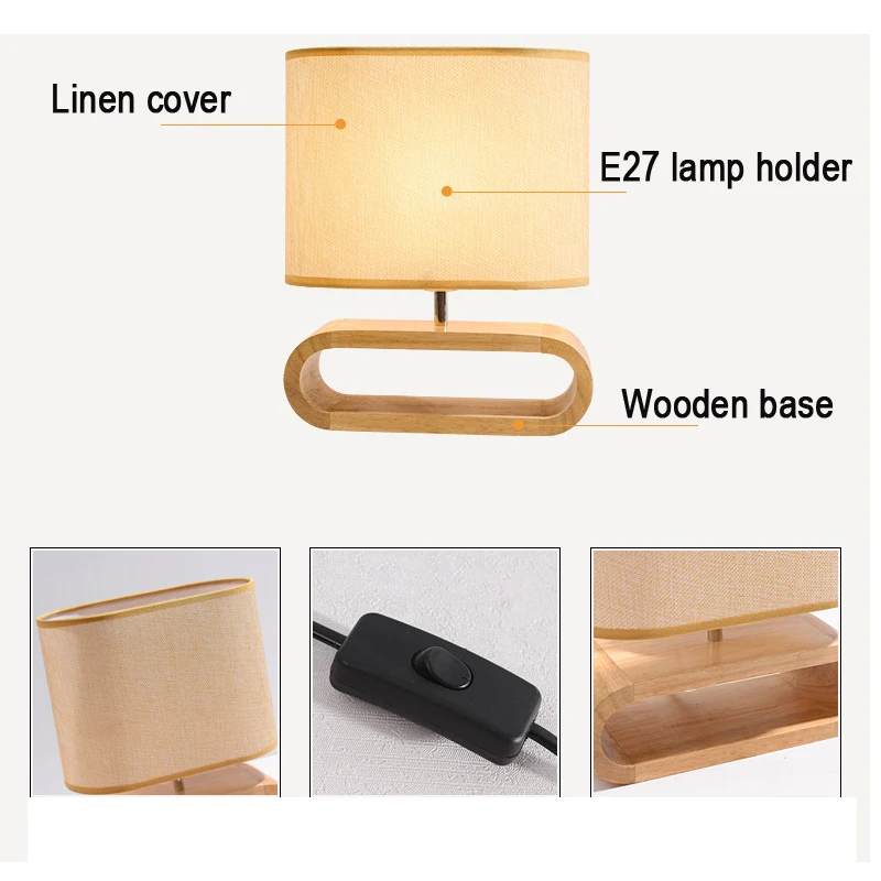 Imagem -05 - Nordic Wood Base Table Lamp Abajur de Pano Luzes de Mesa para Sala de Estar Luminária de Mesa de Cabeceira E27