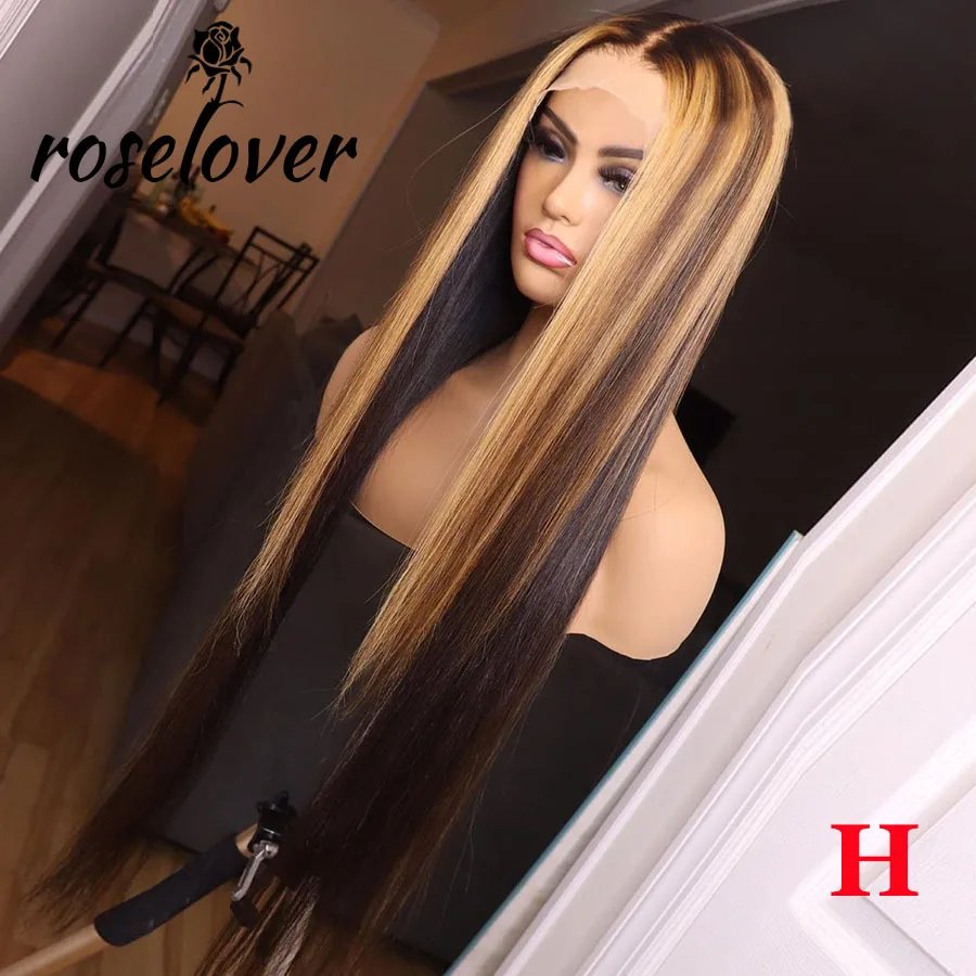 

Deep Part Lace Front Human Hair Wig Straight Highlight Color Hair Pre Plucked HairLine Bleached Knots Brazilian Remy Hair