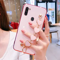 Wrist Bracelet Phone Case For Samsung M11 Case Luxury Heart Chain Plating Cover For Samsung Galaxy M11 M31 M51 A11 M40S Capa