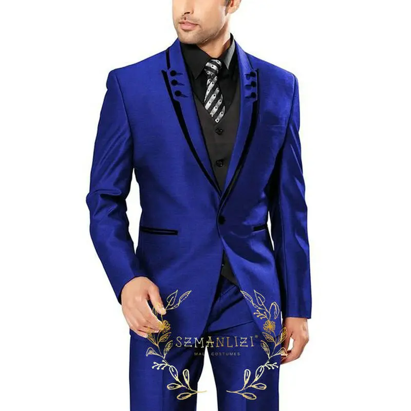 

SZMANLIZI MALE COSTUMES 2022 Tailor Made Fashion Royal Blue Men Suits 3 Pieces Slim Fit Groom Tuxedo For Wedding Man Party Dress