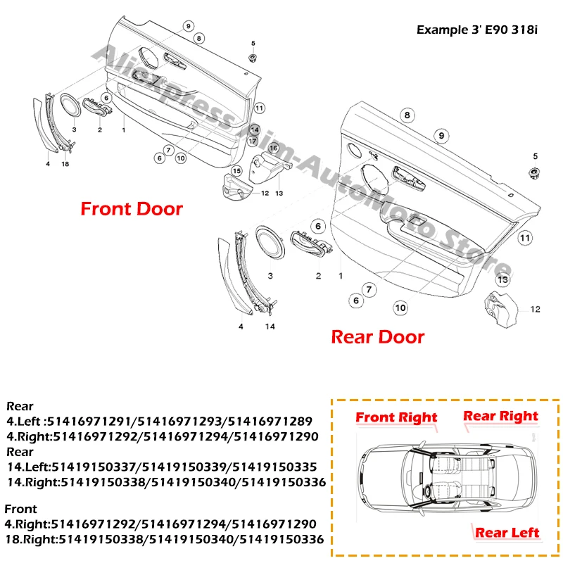 Inner Door Handle Interior Clasp Pull Strap Cover Trim Replacement Fit For BMW 3 Series E90 E91 E92 2005-2012 Car Accessories