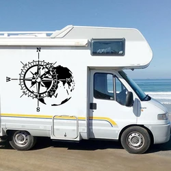 Large Camper Rv World Map Compass Car Truck Sticker Decal Explore Adventure Time Travel 4x4 Offroad Camping Motorhome Kids Room